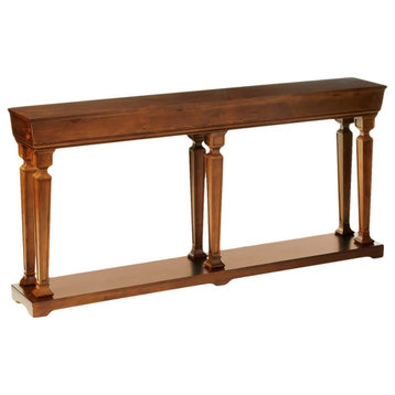 Contemporary Console Table, Unique Tapered Legs With Rectangular Top, Oak