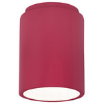 Justice Design - Radiance Cylinder Outdoor Flush-Mount, Cerise, E26 - Our ceramic collection features hand-cast, hand-textured, and hand-finished ceramic fixtures which can create a mood, complement a theme, or simply add the perfect accent. Domestically manufactured, handcrafted ceramic. Made in the USA.