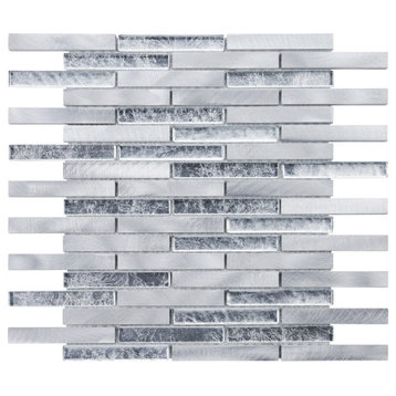 Modket Aluminum Metal Metallic Silver Gray Glass Mosaic Tile Backsplash TDH323AL