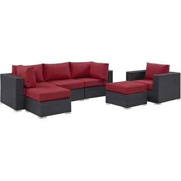 Modway Convene 6-Piece Aluminum and Rattan Patio Sectional Set in Espresso/Red