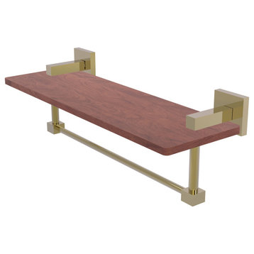 Montero 16" Solid IPE Ironwood Shelf, Integrated Towel Bar, Unlacquered Brass