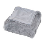 Luxury Long-Haired Faux Fur Throw, Gray