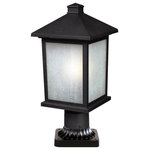 Z-Lite - Black Holbrook Single Light 22" High Outdoor Post Light - The solid timeless styling of this large outdoor pier mount makes this a versatile fixture suiting both traditional and modern styles.  Clean white seedy glass panels are paired with a finish of black to create a very inviting look. Made of cast aluminum this fixture is made to endure nature regardless of the season.
