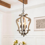 LALUZ - farmhouse 3-Light wood chandelier - Whether greeting guests with a warm glow in the entryway or impressing over your dining room table during a dinner party, this pendant is sure to shine.It features an openwork wood peacok-shape shade surrounding five lights on a metal rusty color base. Three 40 W bulbs(not included) allow this piece to wash your home in light.