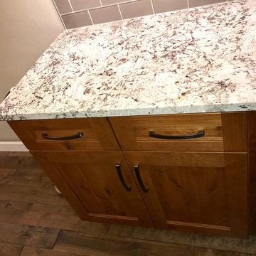 Dura Supreme Cabinets Knotty Alder Butternut Romanix Granite Galley Kitchen