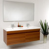 Fresca Largo 56.63" Modern Vanity Set, Wavy Double Sinks, Teak