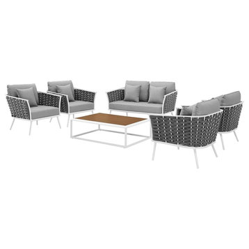 Modern Outdoor Chair, Sofa and Table Set, Fabric Aluminium, White Gray