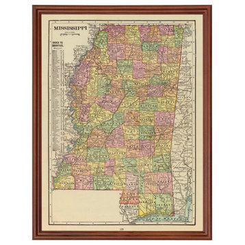 Arkansas Map 1909 - Vintage Art Framed Print of AR, 24" x 18" Black Frame