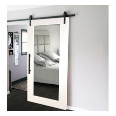 Mirrored Sliding Barn Door with Mirror Insert + Hardware Kit, 40"x84" Inches, 1