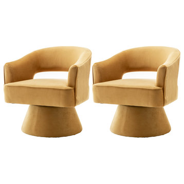SEYNER Modren Velvet Swivel Arm Chair Set of 2,Upholstered Side Accent Chair, Yellow