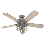 Hunter Fan Company - Hunter 52" Starklake Quartz Gray Ceiling Fan, LED Light Kit and Pull Chain - The Starklake ceiling fan dominates rustic indoor and outdoor spaces with its industrial farmhouse style. This five-bladed fan includes our 3-speed WhisperWind motor, energy-efficient Edison LED bulbs, and reversible fan blades. It is damp rated to withstand outdoor elements while also creating the perfect look to your porch or patio. Shop the Starklake and make a statement in your farmhouse space.