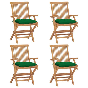 vidaXL 4x Solid Teak Wood Patio Chairs with Green Cushions Garden Seating