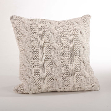 Down Filled Cable Knit Design Throw Pillow, 20"x20", Vanilla