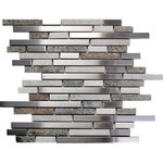 Wallandtile.com - Oddysey Tundra Interlocking Blend Tile, 50 Sq. ft., 12"x12" - Stainless Steel and White Stone Interlocking Blend Mosaic