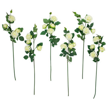 Set of 6 White Life Like Artificial Rose Floral Sprays  35"