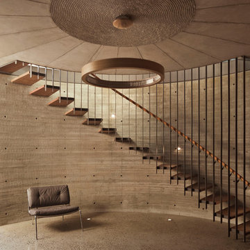 Biliards room view to lower spiral staircase