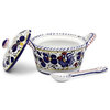 Bowl With Spoon Deruta Majolica Orvieto Rooster Blue Ceramic