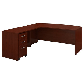 Pemberly Row Bow Front L-Shaped Desk w/ Return and Mobile Cabinet in Mahogany
