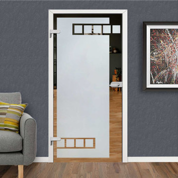 Hinged Glass Door with Frosted Design, 28"x80" Inches, Left