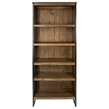 Industrial Bookcase, Fixed and Adjustable Shelves For Flexible Storage, Brown