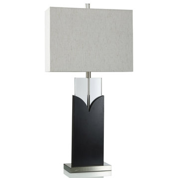 Double Crest Table Lamp Crystal Night Light Black, Brushed Steel