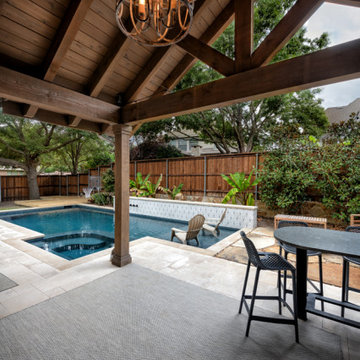 Custom Roof Extension Patio Cover with Poolside Bar & Grill