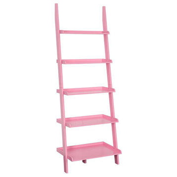 American Heritage Bookshelf Ladder with Five Tiers in Bright Pink Wood Finish