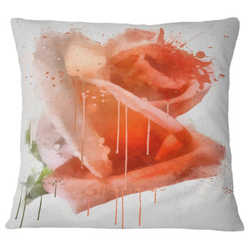 Red Rose Painting With Splashes Floral Throw Pillow, 18"x18"