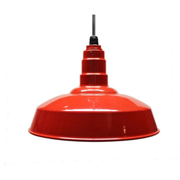 16" Standard Steel Warehouse Style Pendant Light, Red, Black Cord