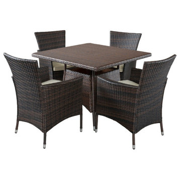 GDF Studio 5-Piece Clementine Outdoor Multibrown Wicker Square Dining Set