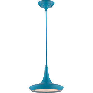 Nuvo Fantom Led Colored Pendant Light W/ Rayon Cord Wire In Blue Finish