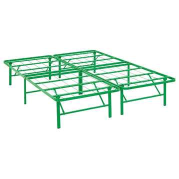 Modern Contemporary Urban Queen Size Platform Bed Frame, Green, Metal Steel