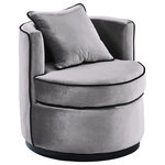 Dwellist - Belarus Swivel Chair, Gray Velvet and Black Velvet Piping - The Dwellist Belarus contemporary swivel chair is an ideal piece for the modern household. This novel 350 degree swivel chair features a reversible cushion and throw pillow for added comfort and easy cleaning. The Belarus' frame is made of durable wood while the outer shell is velvet upholstered. The velvet trim piping of the Belarus further enhances the style and sophistication of this unique chair. The Belarus is available in grey velvet with black velvet piping.