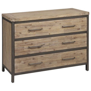 3-Drawer Chest Classic Wooden Construction in Black and Natural Finish Spacious