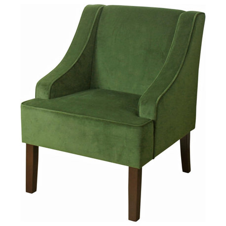 Elegant Classic Accent Chair with Padded Velvet Seat and Swoop Arms, Dark Green