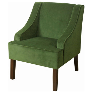 Elegant Classic Accent Chair, Padded Velvet Seat With Swoop Arms, Dark Green