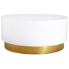 Deco Coffee Table, White Lacquer Metal Top, Gold Metal Base