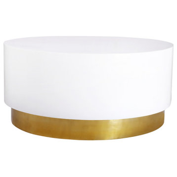Deco Coffee Table, White Lacquer Metal Top, Gold Metal Base