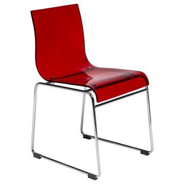 LeisureMod Lima Modern Acrylic Chrome Base Red Dining Side Chair