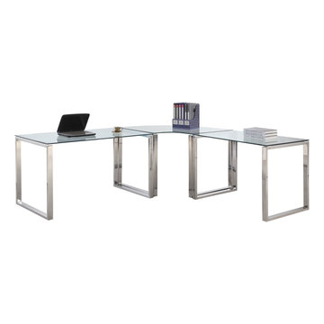 Stainless Steel & Glass Modern Corner Desk