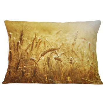 Golden Wheat Field Landscape Printed Throw Pillow, 12"x20"