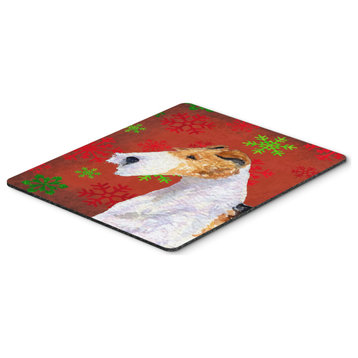 Fox Terrier Red & Green Snowflakes Christmas Mouse Pad/Hot Pad/Trivet
