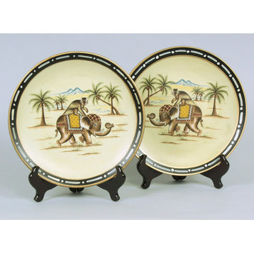 Elephant on Monkey Plates and Plate Stands, Set of 2