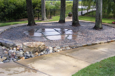 Patio - mid-sized rustic backyard gravel patio idea in Other with a fire pit and no cover