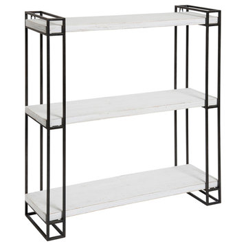 Lintz Wood and Metal Floating Wall Shelves, White 26x7.25x30.5