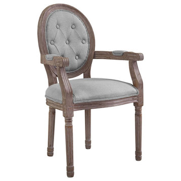 Arise Vintage French Upholstered Fabric Dining Armchair, Light Gray