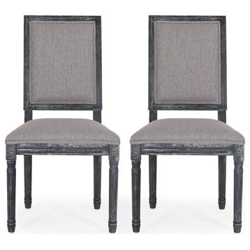Amy French Country Wood Upholstered Dining Chair, Set of 2, Gray