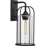 Progress Lighting - Watch Hill 1-Light Textured Black Clear Seeded Glass Outdoor Wall Light - Incorporate a timeless style inspired by Victorian-era gaslight fittings with the Watch Hill Collection 1-Light Textured Black Clear Seeded Glass Farmhouse Outdoor Large Wall Lantern Light.