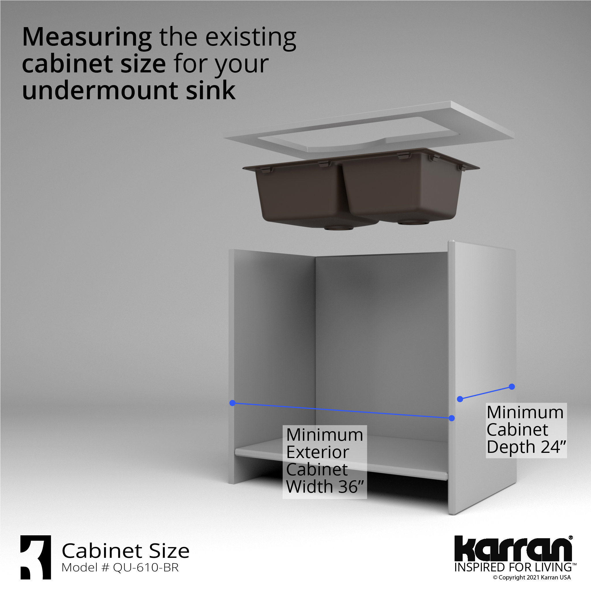 Karran Undermount Quartz 32" 60/40 Double Bowl Kitchen Sink, Brown