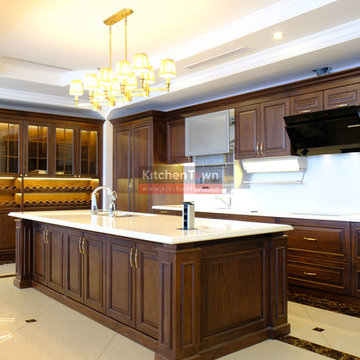 Tủ bếp Gỗ Óc chó phong cách Tân cổ điển (Walnut kitchen cabinets - Indochina)
